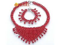 hand knitted red coral necklace & bracelet set wholesale online