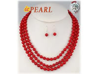 Wholesale three strands 8mm round red coral jewelry set