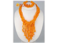 Wholesale twisted 3 strands Orange branch coral jewelry set