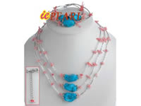 Wholesale strands coral chips & turquoise necklace & bracelet