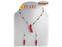 Wholesale red coral pepper pendant necklace & earring set