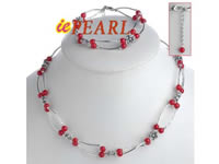 Wholesale stylish red coral beads necklace & bracelet set
