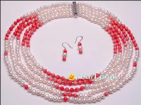five strands 6mm pink round coral necklce earrings set online