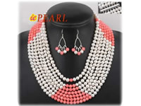 6-7mm white freshwater pearl necklace earrings set wholesale