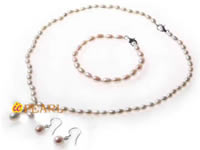 5-6mm rice freshwater pearl necklace with pearl cross pendant