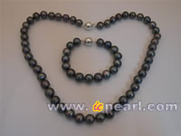 10-11mm round black freshwater pearl jewelry set wholesale