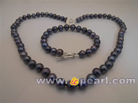 8-9mm round black freshwater pearl jewelry set wholesale