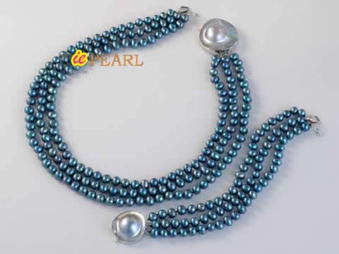 6-7mm peacock blue cultured freshwater pearl necklace on sell