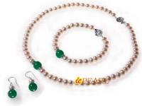 7-8mm white cultured pearl necklace & green jade wholesale