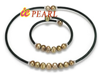 8-9mm freshwater pearl Leather necklace & bracelet wholesale