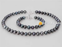 black potato shaped freshwater pearl necklace & bracelet sell