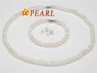 Wholesale white potato shape pearl necklace, bracelet, earrings