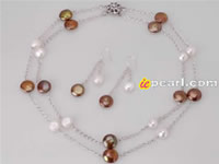 double row coin & nugget pearl jewelry set wholesale online