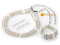 Three rows freshwater pearl bridal jewelry set wholesale