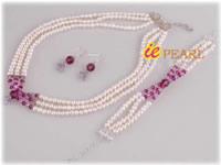 Triple rows choker pearl bridal jewelry set wholesale online