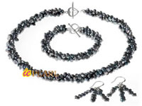 4-5mm black nugget pearl twisted bridesmaid jewelry wholesale