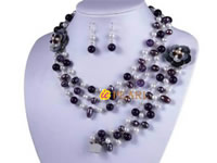 Leather thong faceted agate & pearl necklace wholesale