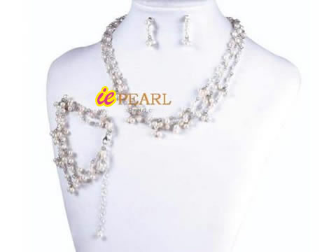 Wholesale white freshwater pearl choker bridal jewelry set
