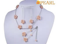 hand knotted 7-8mm pink pearl flower necklace wholesale