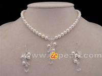 Wholesale white pearls choker bridal jewelry set in low price