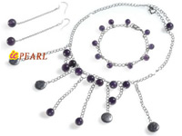 Black FW pearl & Amethyst crystal necklace wholesale