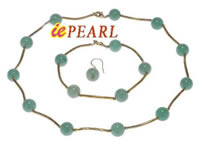 9-10mm Chinese Green Jade necklace & earrings set wholesale