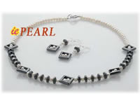 hematite & white pearl necklaces earrings set wholesale