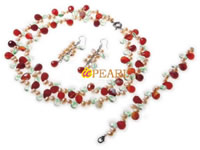 Red Chinese quartz and genuine pearl necklace set wholesale