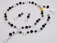 7.5-8.5mm black off-round pearl agate jewelry set wholesale