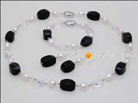 8-9mm rice pearl black agate jewelry set wholesale online