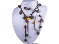 Leather thong faceted agate & pearl necklace wholesale