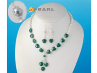 Wholesale natural A grade malachite pearl silver jewelry set