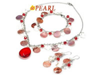 Wholesale red color crystal jewelry set with white pearls online
