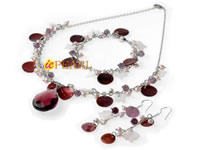 Wholesale red wine crystal jewelry set with lavender pearls