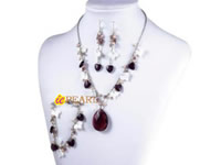Wholesale pink color heart shape purple crystal jewelry set