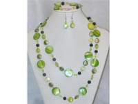 Wholesale green coin shell jewelry set with coin pearl and jade