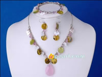 Yellowish crystal jewelry set with pink pearls online wholesale