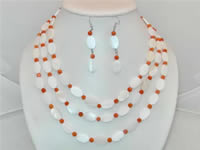 white oval shell jewelry set, bracelet, necklace & earrings