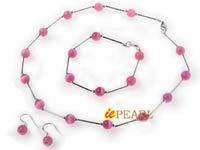 Wholesale sterling TIN-CUP necklace with 8mm pink cat eyes