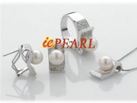 wholesale 925 silver round AAA pearl pendant earrings set
