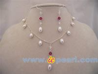 Wholesale rice pearl bridal necklace & earrings jewelry set