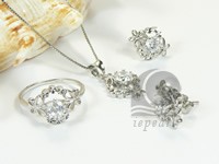 flower shape sterling silver rhodium plated set