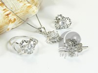 hollow heart shape sterling silver rhodium plated set