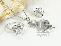 flower shape hollow sterling silver rhodium plated set