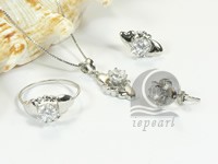 double heart shape sterling silver rhodium plated set