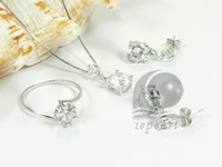ball shape sterling silver rhodium plated set