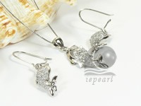 fish shape sterling silver rhodium plated set