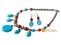 Wholesale 10mm red round coral necklace set with turquoise