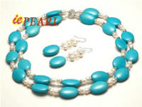 Freshwater pearl & turquoise necklace & earrings set wholesale
