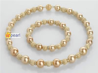 stunning champagne color shell pearl necklace & bracelet on sell